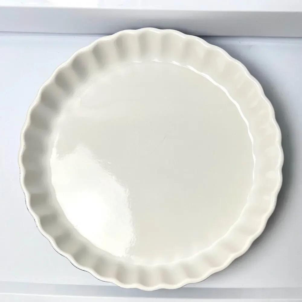 Vintage Blue Rim Stoneware Pie Dish Baker 11.25